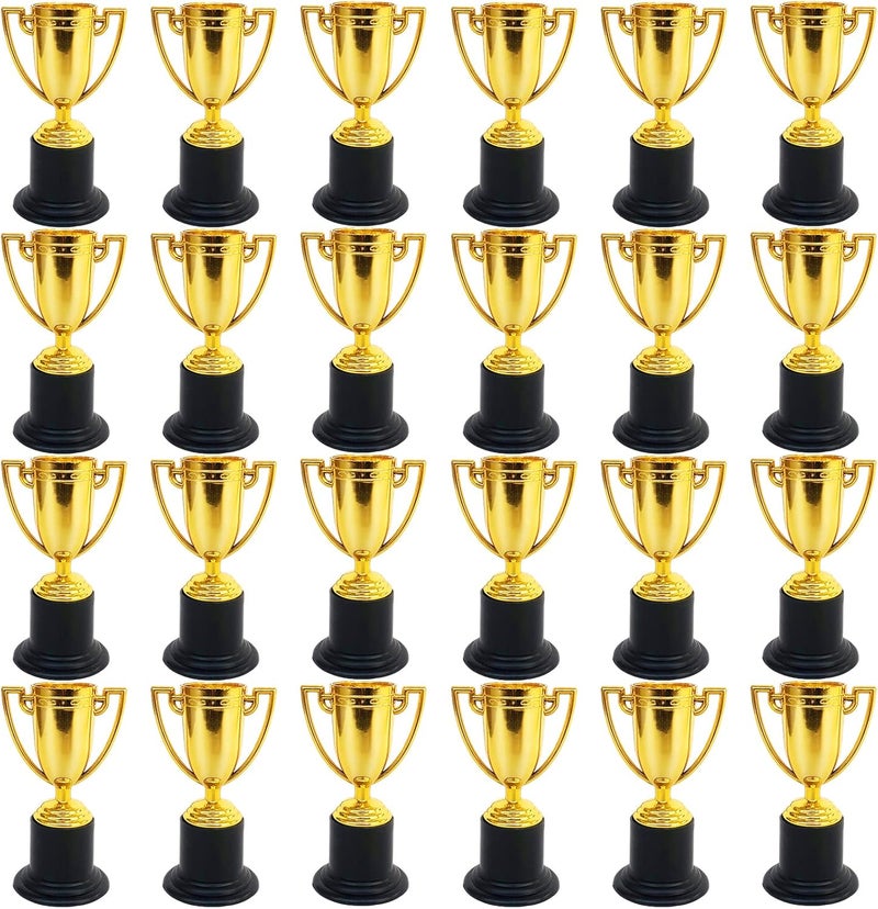 Jizvxe 24 Pack Mini Trophies for Kids Awards,Plastic Gold Award Trophy Cups,Golden Award Trophy Cups Set,Gold Participation Trophys Cup for Party Favors,Rewards,Props,Sports,Competitions(4 in) - Image 1